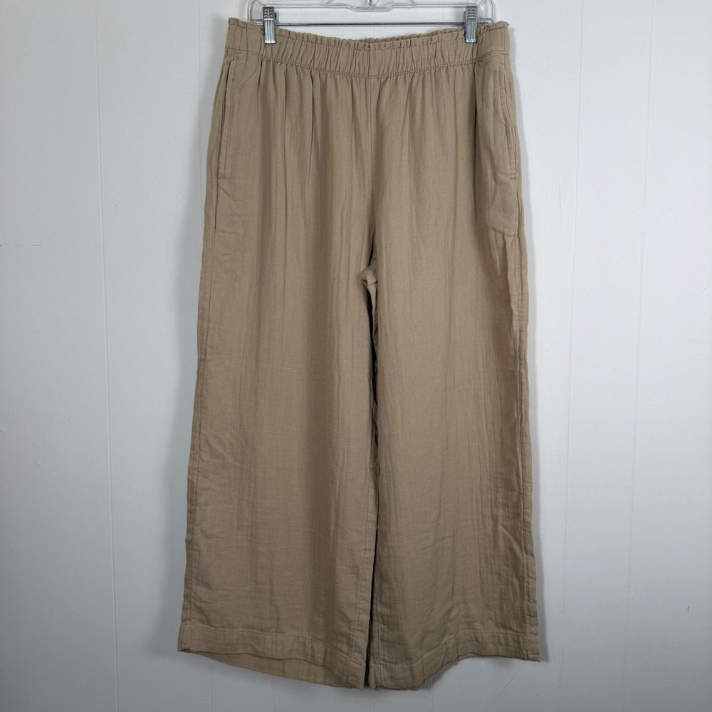 Old Navy Gauzy Cotton Wide Leg Pants High Rise Tan Large Pockets Lagenlook New